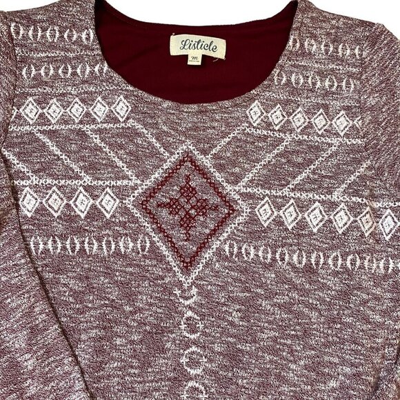 Listicle‎ Body Con Long Sleeve Mini Dress Lined in Heather Burgandy/White Size M - Picture 4 of 9